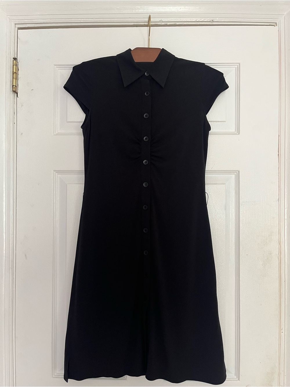 Laundry By Shelli Segal Black Cap Sleeve Button-Front Work Dress